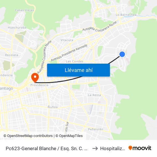 Pc623-General Blanche / Esq. Sn. C. De Apoquindo to Hospitalización map