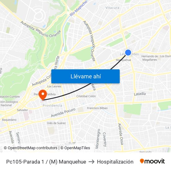 Pc105-Parada 1 / (M) Manquehue to Hospitalización map