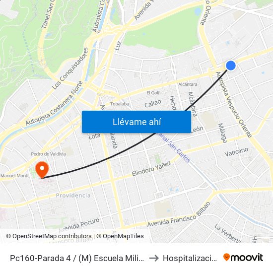 Pc160-Parada 4 / (M) Escuela Militar to Hospitalización map