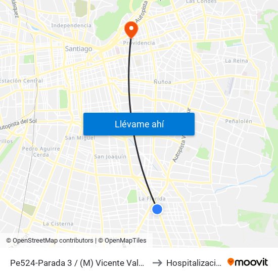 Pe524-Parada 3 / (M) Vicente Valdés to Hospitalización map