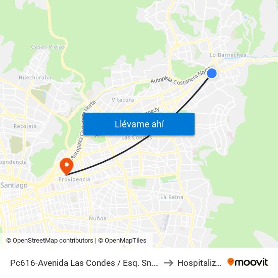 Pc616-Avenida Las Condes / Esq. Sn. Fco. De Asís to Hospitalización map