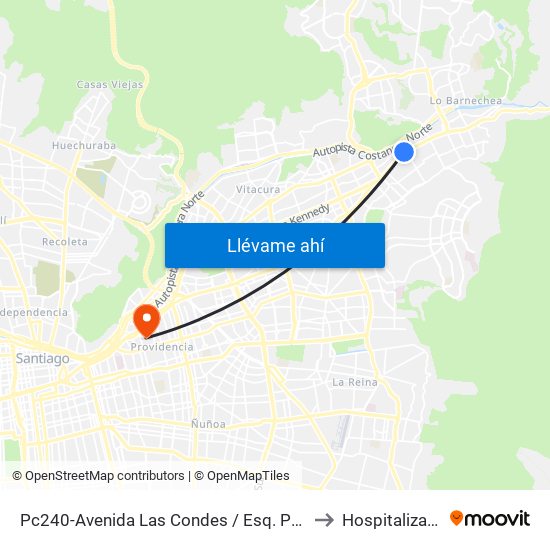 Pc240-Avenida Las Condes / Esq. Pamplona to Hospitalización map