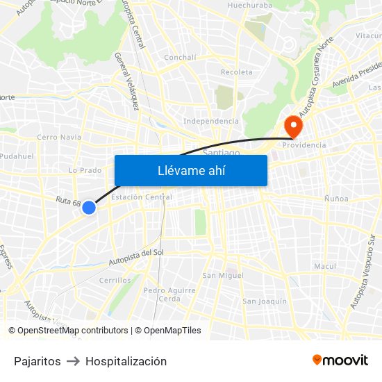 Pajaritos to Hospitalización map