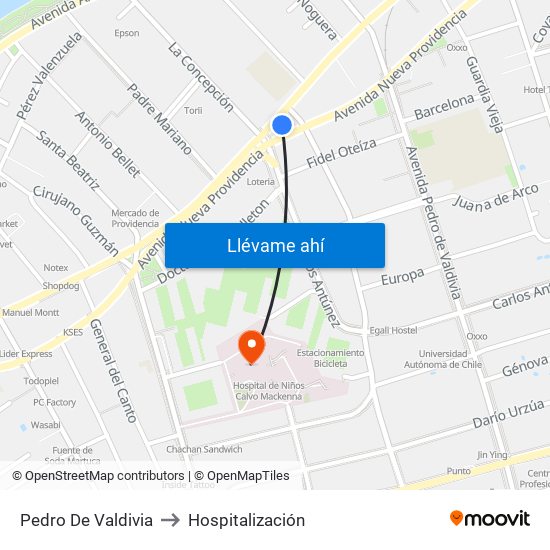 Pedro De Valdivia to Hospitalización map