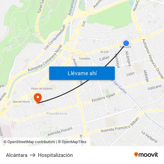 Alcántara to Hospitalización map
