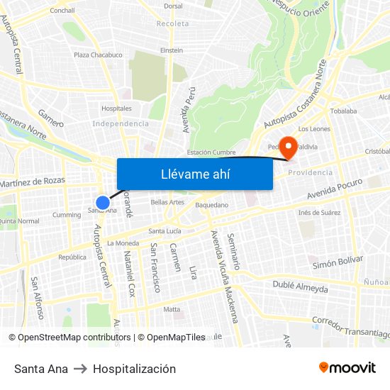 Santa Ana to Hospitalización map