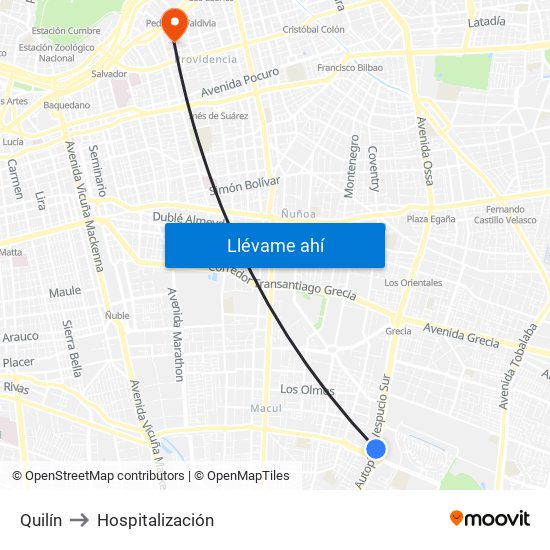 Quilín to Hospitalización map