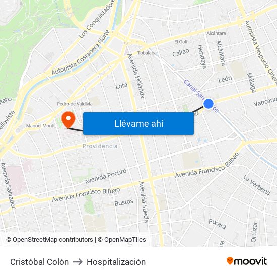 Cristóbal Colón to Hospitalización map