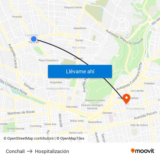 Conchalí to Hospitalización map
