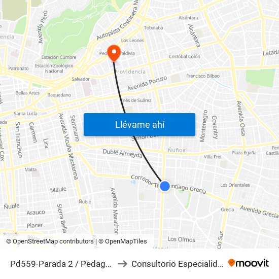 Pd559-Parada 2 / Pedagógico to Consultorio Especialidades map
