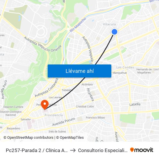 Pc257-Parada 2 / Clínica Alemana to Consultorio Especialidades map
