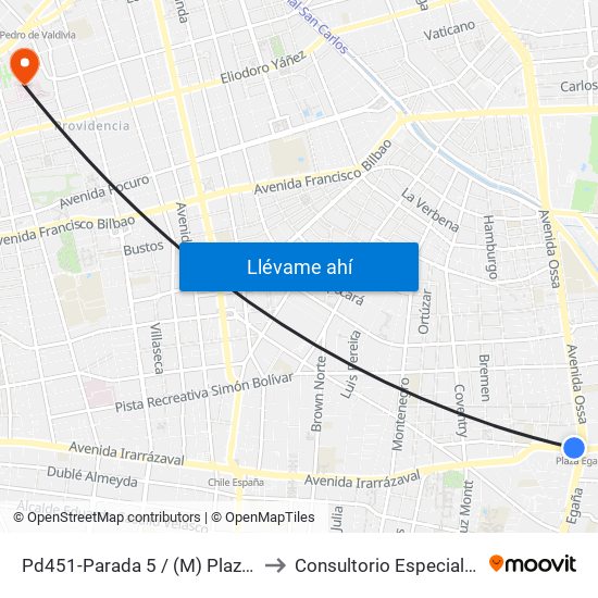 Pd451-Parada 5 / (M) Plaza Egaña to Consultorio Especialidades map