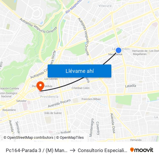 Pc164-Parada 3 / (M) Manquehue to Consultorio Especialidades map