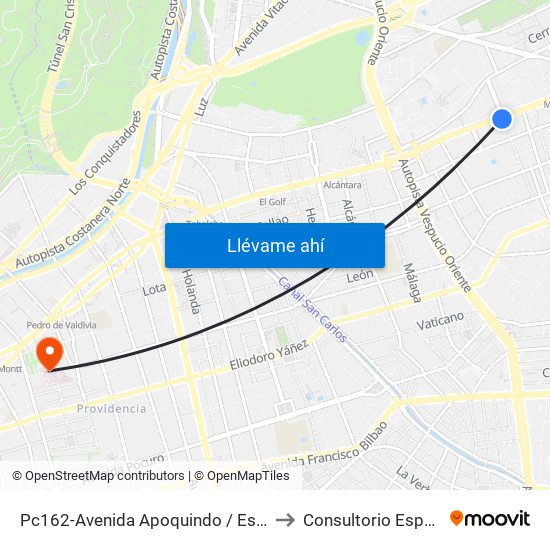 Pc162-Avenida Apoquindo / Esq. Rosa O'Higgins to Consultorio Especialidades map