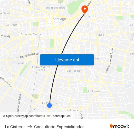 La Cisterna to Consultorio Especialidades map