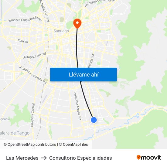 Las Mercedes to Consultorio Especialidades map