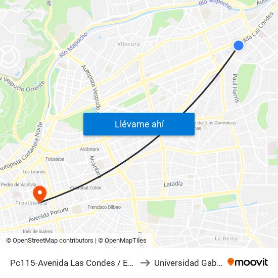 Pc115-Avenida Las Condes / Esq. Psje. Las Condes to Universidad Gabriela Mistral map