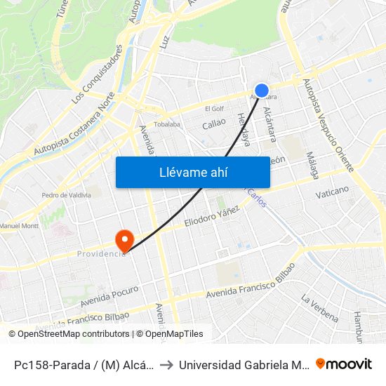 Pc158-Parada / (M) Alcántara to Universidad Gabriela Mistral map