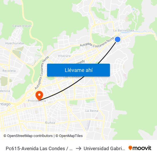 Pc615-Avenida Las Condes / Esq. La Cabaña to Universidad Gabriela Mistral map