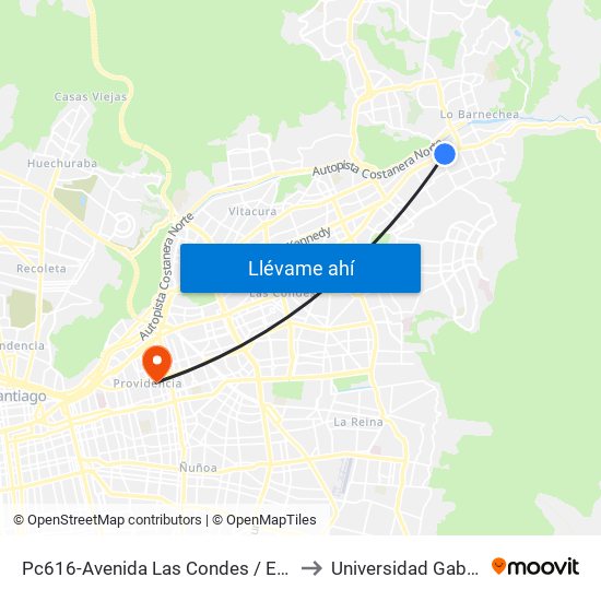 Pc616-Avenida Las Condes / Esq. Sn. Fco. De Asís to Universidad Gabriela Mistral map