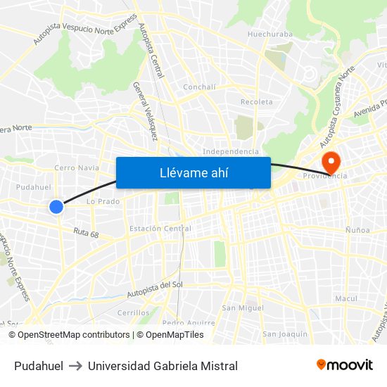 Pudahuel to Universidad Gabriela Mistral map