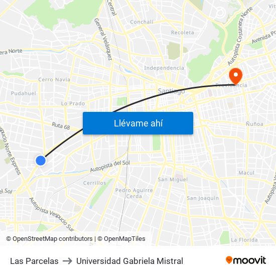 Las Parcelas to Universidad Gabriela Mistral map