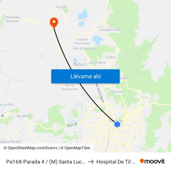 Pa168-Parada 4 / (M) Santa Lucía to Hospital De Til Til map