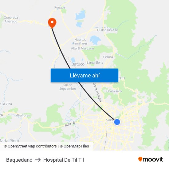 Baquedano to Hospital De Til Til map