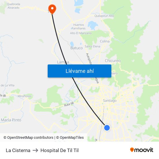 La Cisterna to Hospital De Til Til map