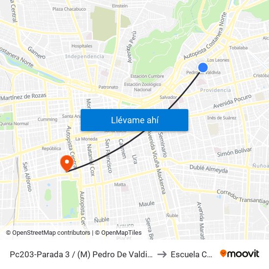 Pc203-Parada 3 / (M) Pedro De Valdivia to Escuela Ceia map