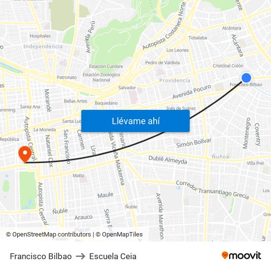 Francisco Bilbao to Escuela Ceia map