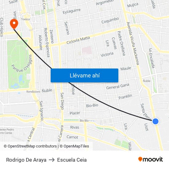 Rodrigo De Araya to Escuela Ceia map