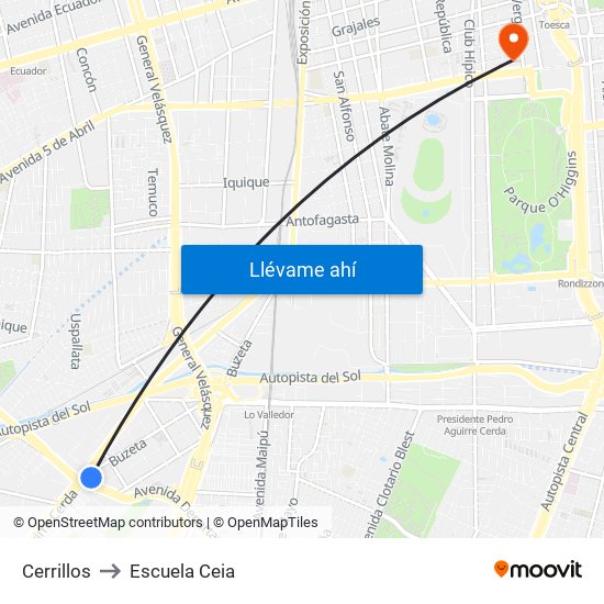 Cerrillos to Escuela Ceia map