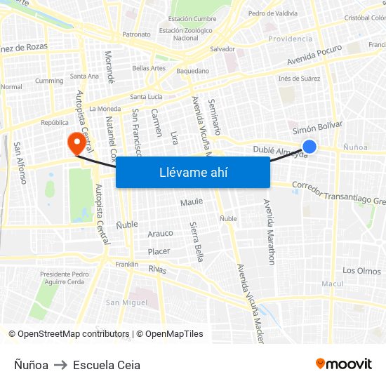 Ñuñoa to Escuela Ceia map