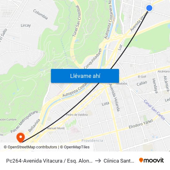 Pc264-Avenida Vitacura / Esq. Alonso De Córdova to Cíinica Santa María map