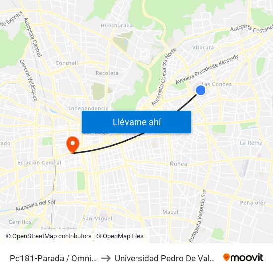 Pc181-Parada / Omnium to Universidad Pedro De Valdivia map