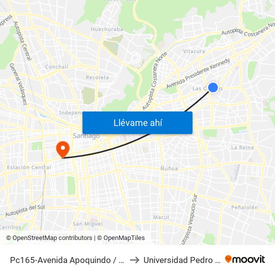 Pc165-Avenida Apoquindo / Esq. E. Dell'Orto to Universidad Pedro De Valdivia map