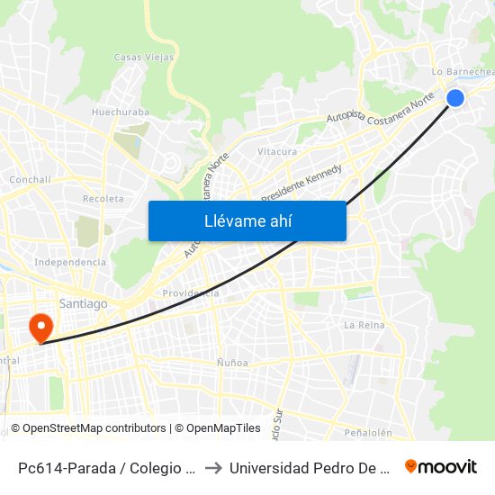 Pc614-Parada / Colegio Hebreo to Universidad Pedro De Valdivia map