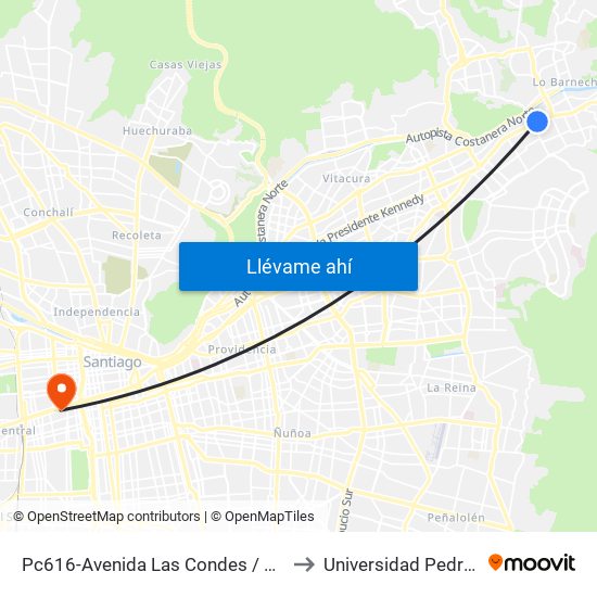 Pc616-Avenida Las Condes / Esq. Sn. Fco. De Asís to Universidad Pedro De Valdivia map