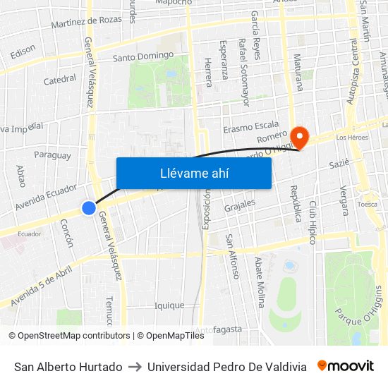 San Alberto Hurtado to Universidad Pedro De Valdivia map