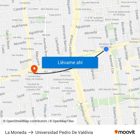 La Moneda to Universidad Pedro De Valdivia map