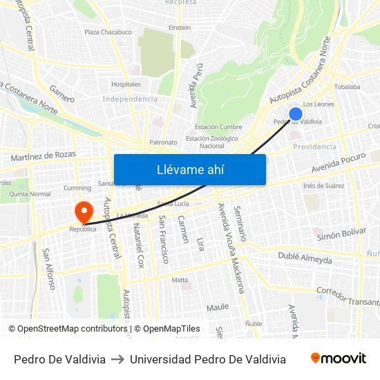 Pedro De Valdivia to Universidad Pedro De Valdivia map