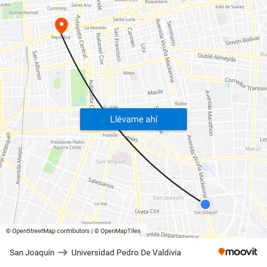 San Joaquín to Universidad Pedro De Valdivia map