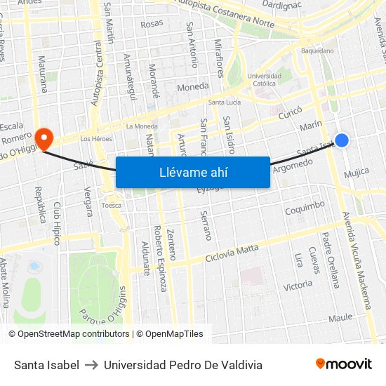 Santa Isabel to Universidad Pedro De Valdivia map