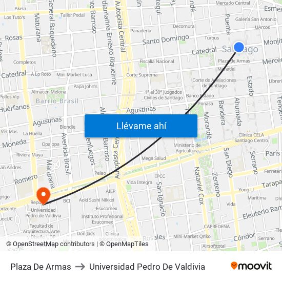 Plaza De Armas to Universidad Pedro De Valdivia map