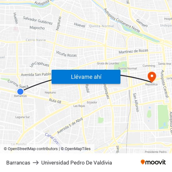 Barrancas to Universidad Pedro De Valdivia map