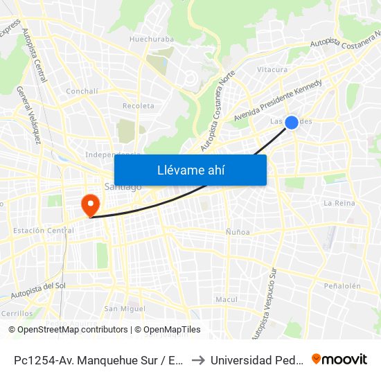 Pc1254-Av. Manquehue Sur / Esq. Avenida Apoquindo to Universidad Pedro De Valdivia map