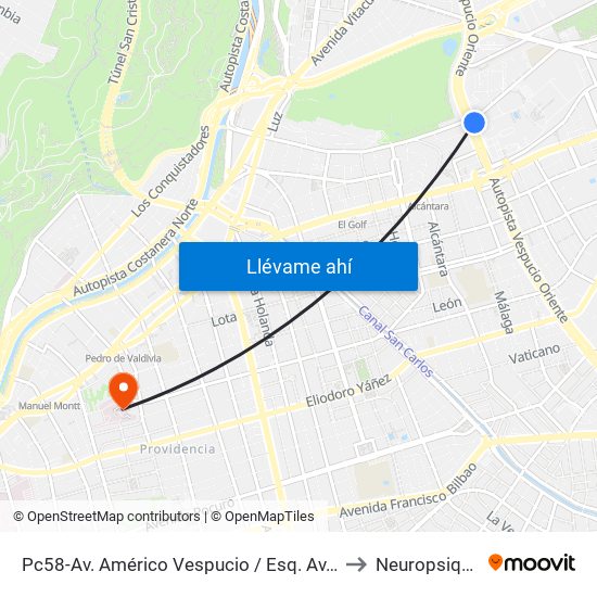 Pc58-Av. Américo Vespucio / Esq. Av. Pdte. Riesco to Neuropsiquiatría map