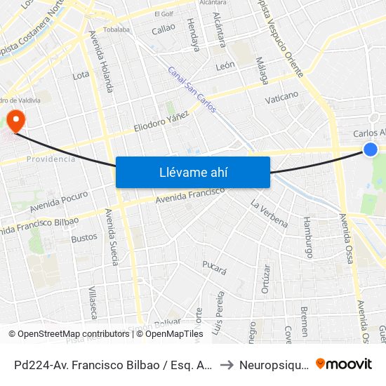 Pd224-Av. Francisco Bilbao / Esq. Av. S. Elcano to Neuropsiquiatría map