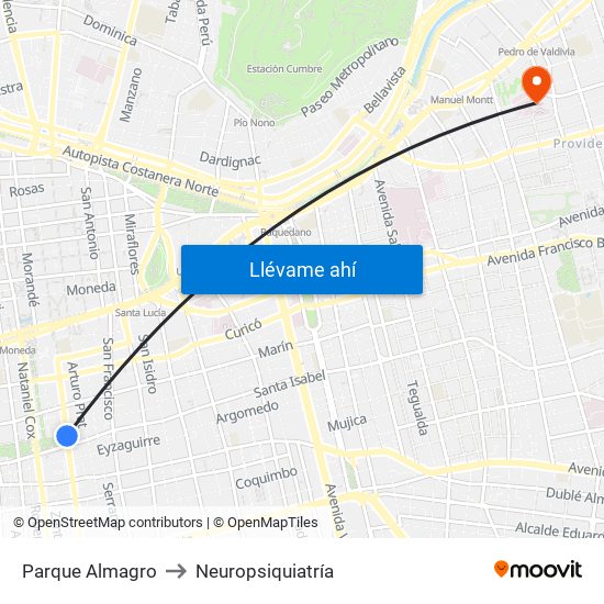 Parque Almagro to Neuropsiquiatría map